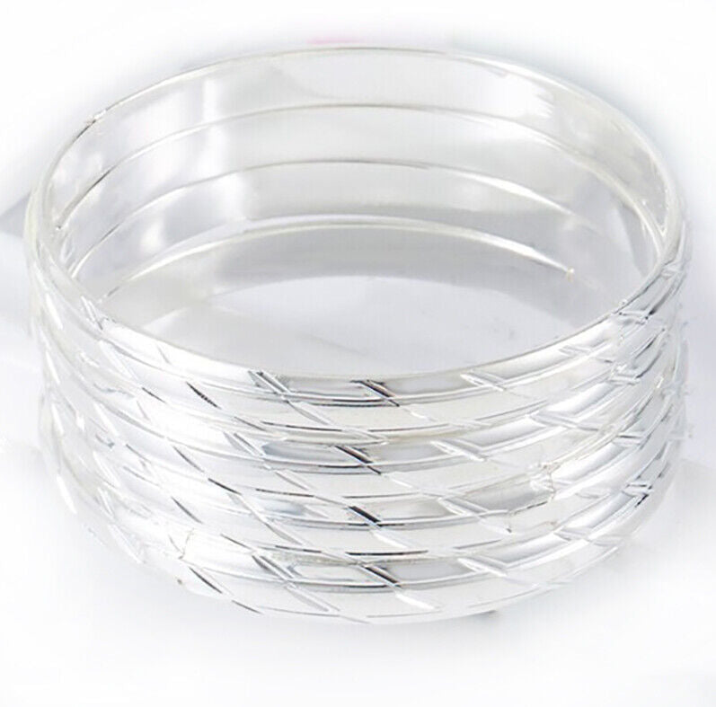 2 PcSet Sterling Silver Elegant Wide 8mm Opening Bangle Bracelet w GiftPkg