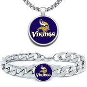 2 Pc Gift Set Minnesota Vikings Mens Stainless 24" Necklace Bracelet D4D30