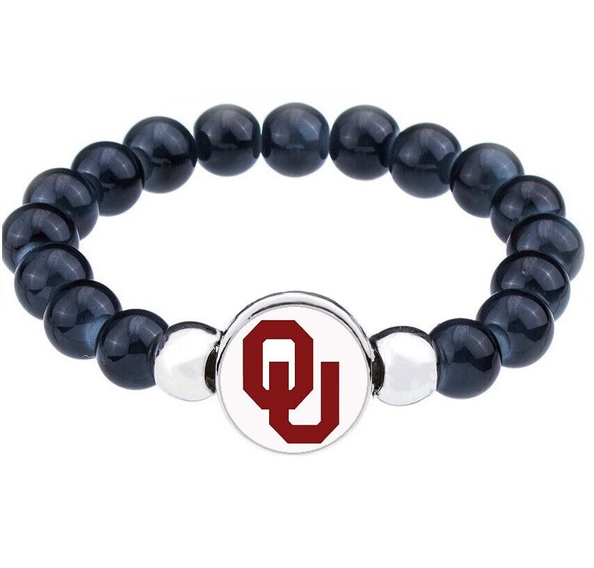 Special Oklahoma Sooners Womens Mens Black Bead Chain Bracelet Gift D1