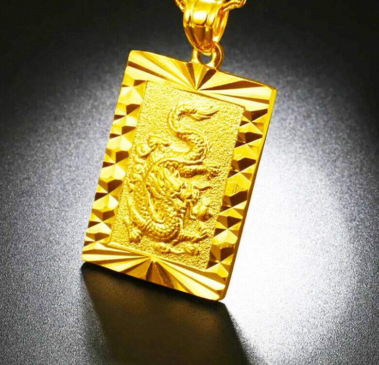 24k Yellow Gold Dragon Pendant With 24" Chain Link Necklace w GiftPKG D451R