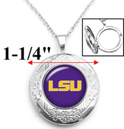 Lsu Tigers Purple Womens Sterling Silver Link Chain Necklace And Locket D16