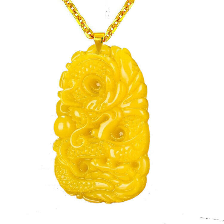 18K Gold 20" Natural Burmese Grade A Jadeite Jade Dragon Pendant Necklace D901