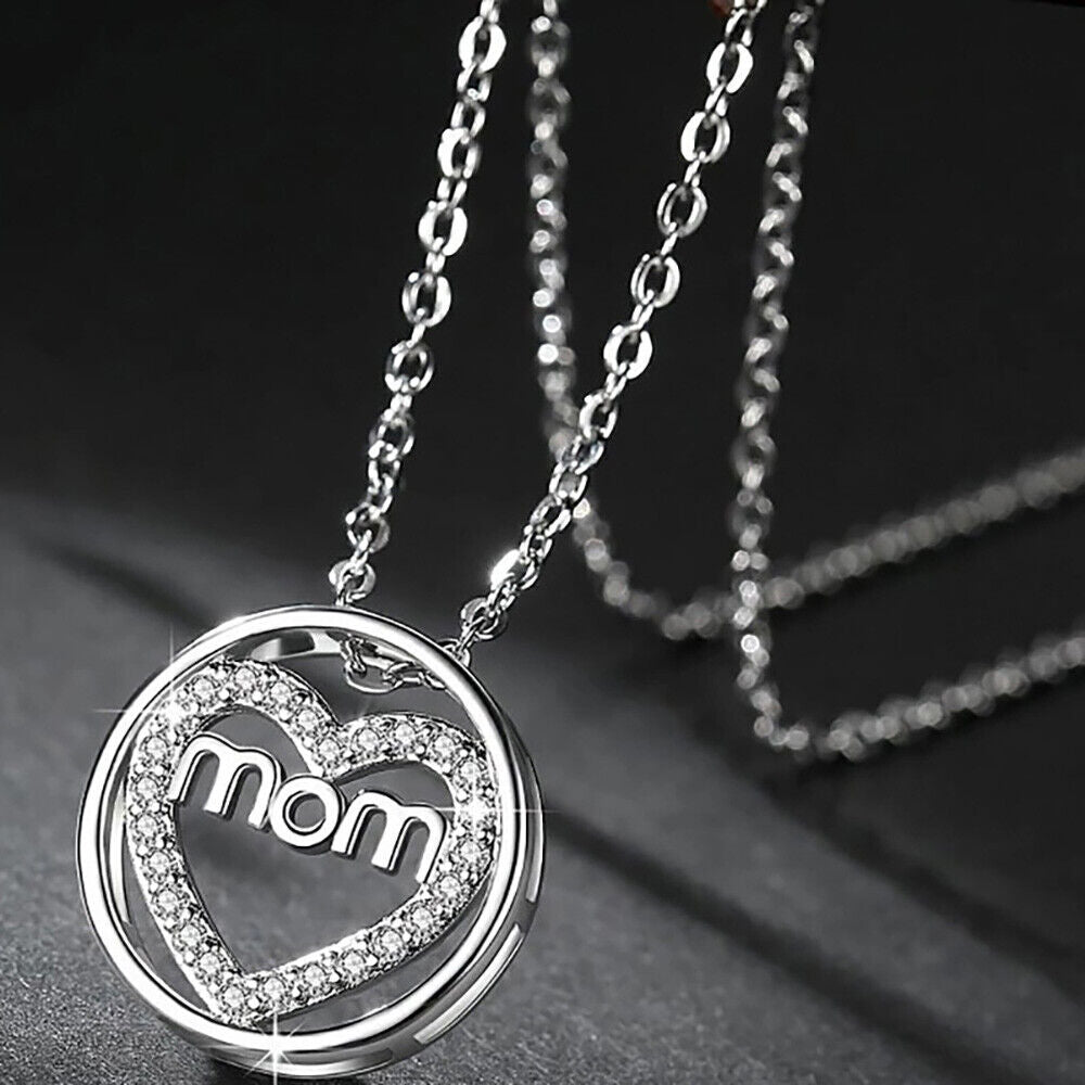 Valentines 925 Sterling Silver 20" Mom Mother's Link Chain Pendant Necklace D831