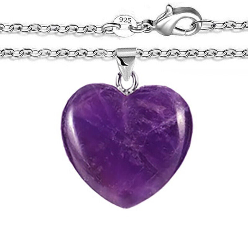 925 Sterling Silver 20" Chain Necklace Natural Amethyst CHAKRAS Pendant D996