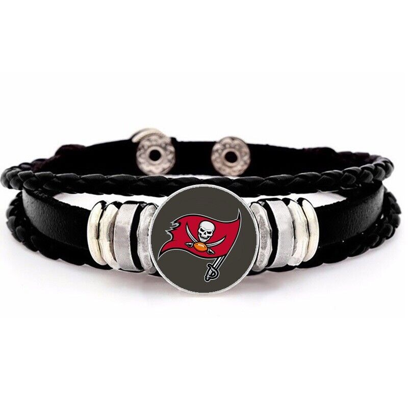 Tampa Bay Buccaneers Mens Womens Black Leather Bracelet Football + Giftpg D14-1