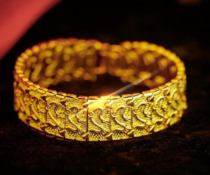 18k Gold Dragon Bracelet Mens Womens 8" Chain Wide Link + GiftP D568