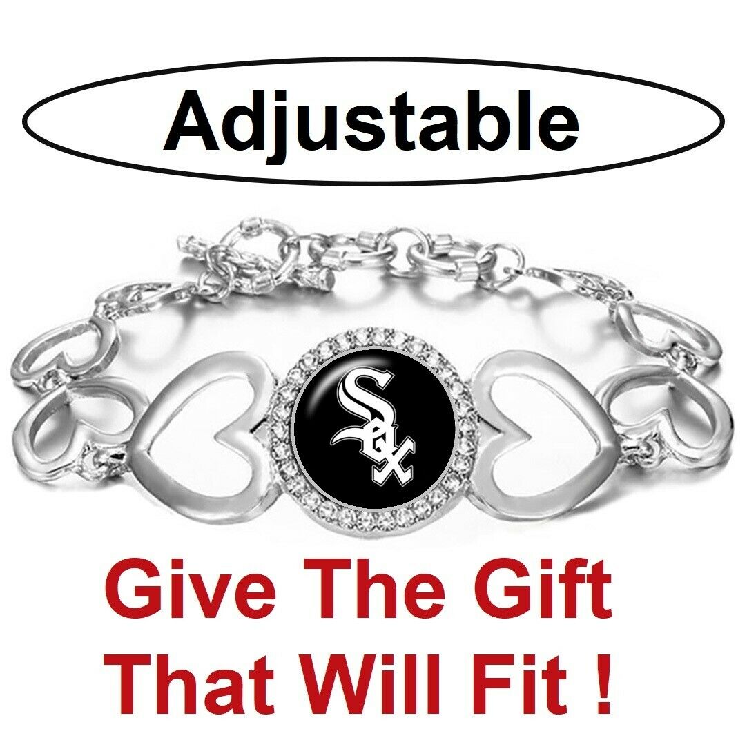 Chicago White Sox Women'S Silver Adjustable Heart Bracelet W Gift Pkg D27