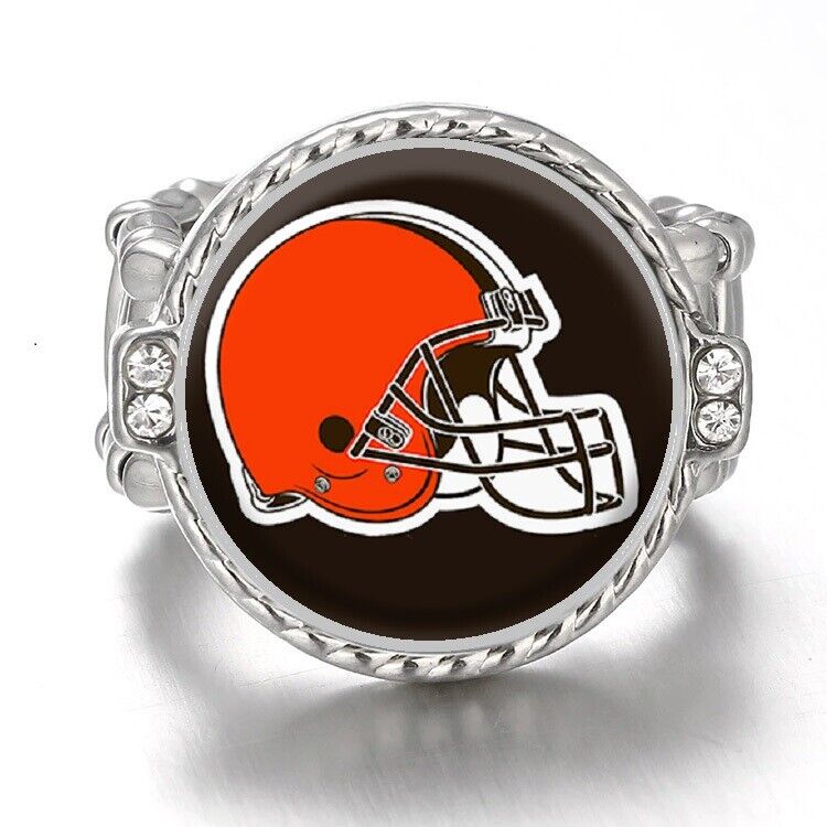 Cleveland Browns Silver Women'S Crystal Accent Football Ring W Gift Pkg D12