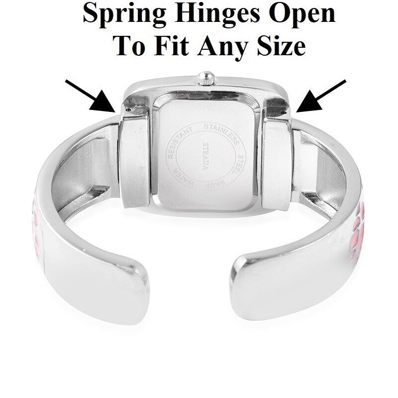 Womens STRADA Pink Japanese Movement Stainless Cuff Bangle Bracelet Watch D847