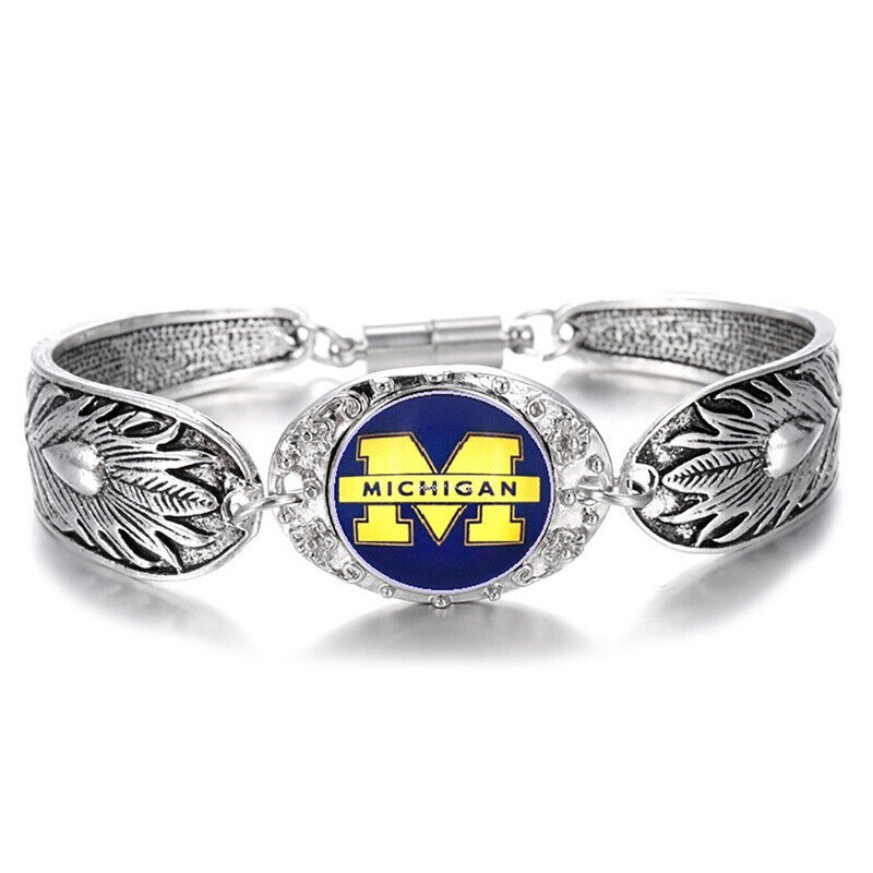 Michigan Wolverines Women'S Sterling Silver Bracelet College Football Gift D3