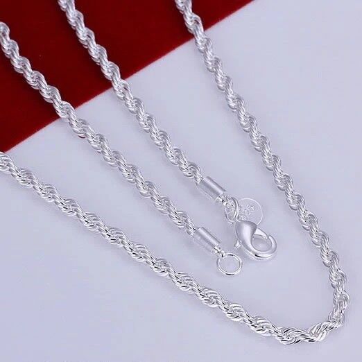 925 Sterling Silver Women's Rope Chain 20" Link Necklace w Gift Pkg D184