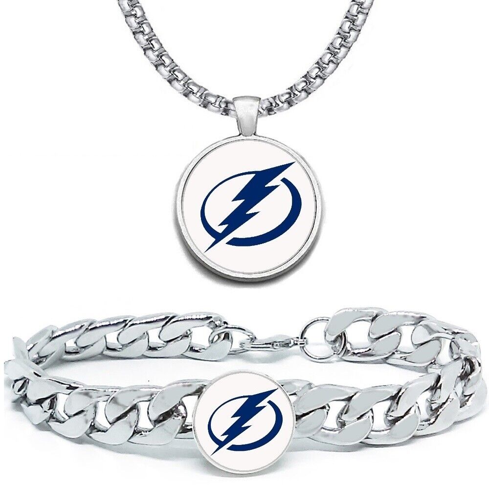 Large Tampa Bay Lightning Mens 2 Pc Gift Set Hockey 24" Necklace With Bracelet