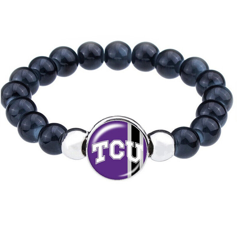 Tcu Horned Frogs Womens Mens Black Bead Link Bracelet University Jewelry Gift D1