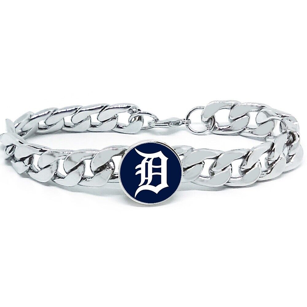 Detroit Tigers Stainless Wide Womens Mens Link Chain Bracelet Baseball Gift D4
