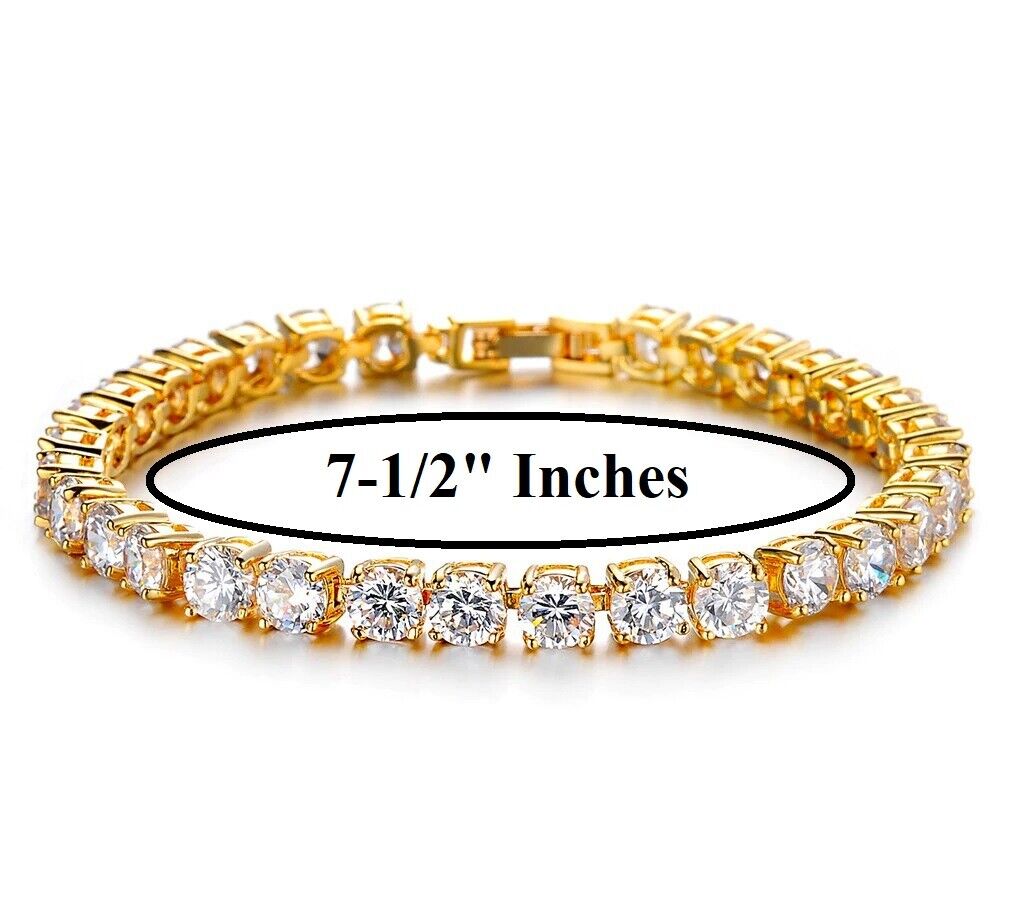 18k Yellow Gold Women's 5mm Link Chain ElegantCZ Tennis Bracelet w GiftPkg D695