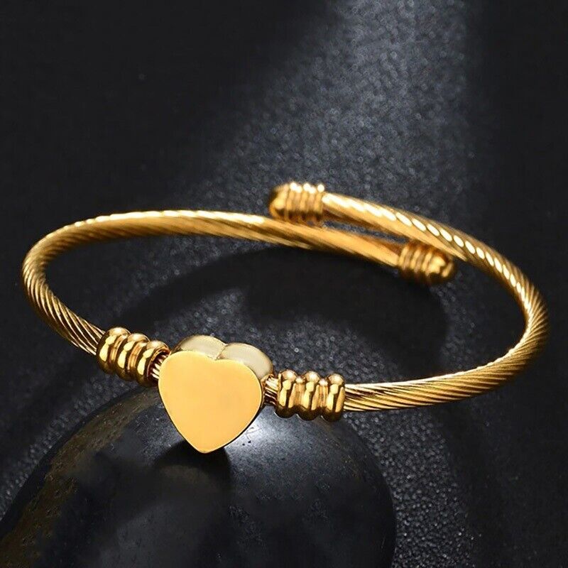 24k Yellow Gold Women's Opulent Love Heart Bracelet Bangle Adjustable 7" D998