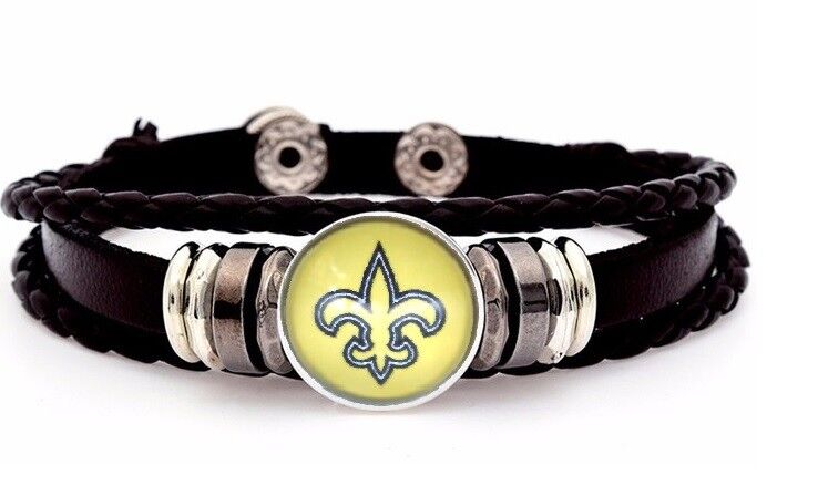 New Orleans Saints Mens Womens Black Leather Bracelet Football + Giftpg D14-1