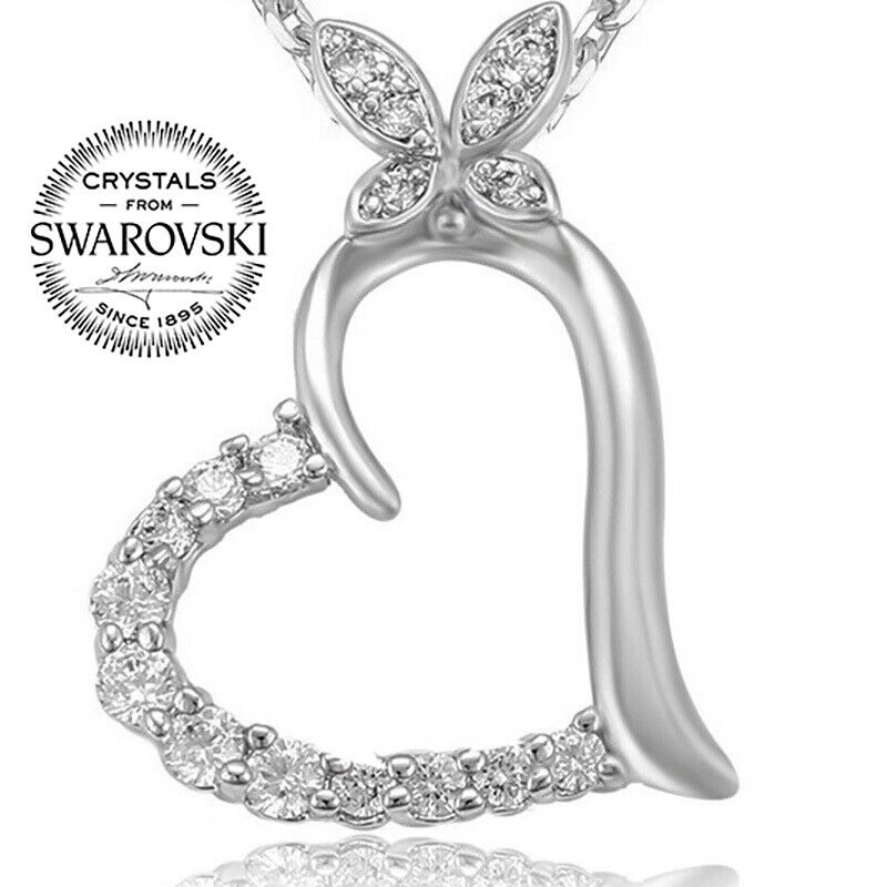 925 Sterling Silver Women's 20" Butterfly Heart Chain Pendant Necklace D953