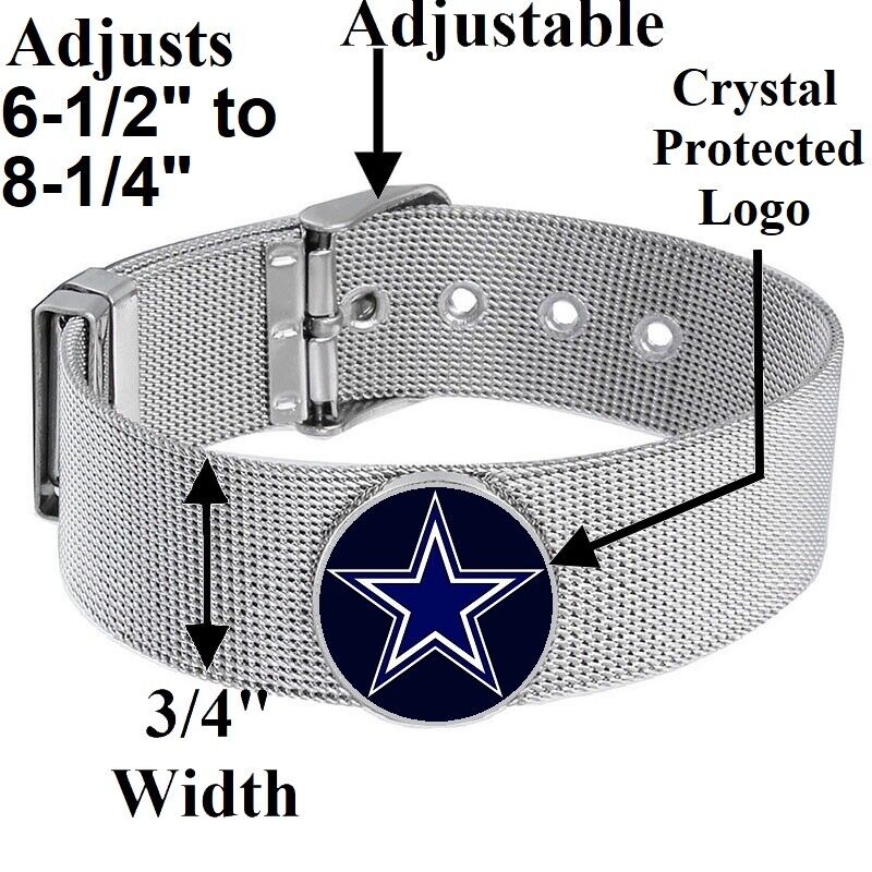 Dallas Cowboys Mens Womens Silver Adjustable Bracelet w Gift Pkg D6