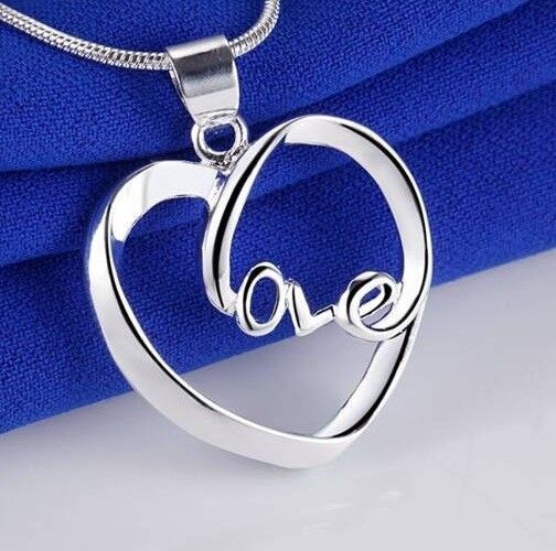 925 Sterling Silver Womens 24" Snake Link Chain Necklace Love Heart Pendant D639