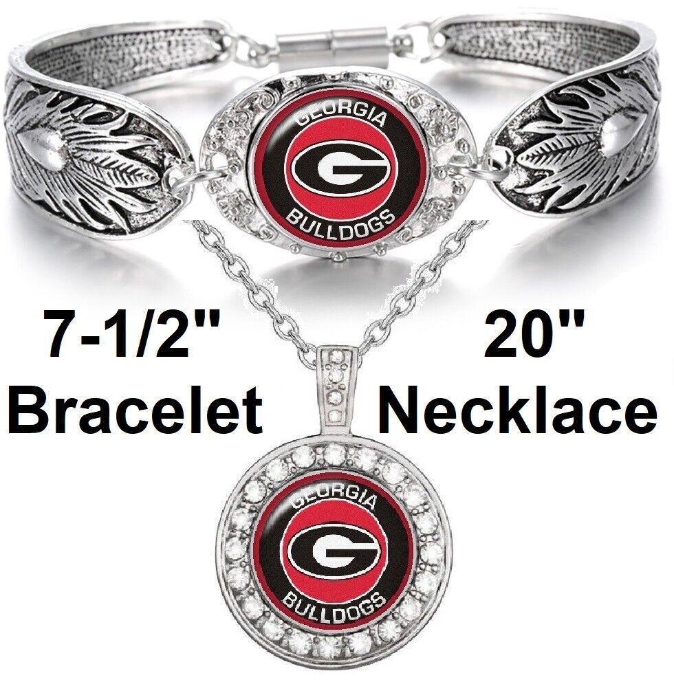 Georgia Bulldogs Womens 925 Sterling Silver Necklace Bracelet Set State D3D18