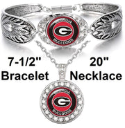Georgia Bulldogs Womens 925 Sterling Silver Necklace Bracelet Set State D3D18