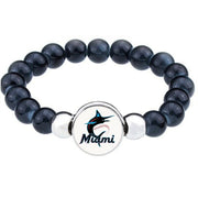 Miami Marlins Women'S Mens Black Bead Chain Bracelet Jewelry W Gift Pkg D1