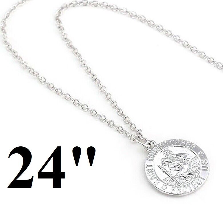 18" 20" 24" 925 Sterling Silver Womens Mens St Christopher Pendant Necklace