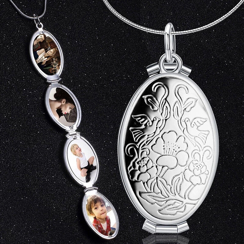 925 Sterling Silver Womens 18" Snake Chain Necklace And Multi Photo Locket D325
