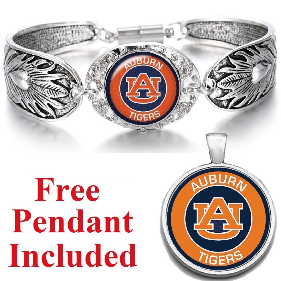 Auburn Tigers Women'S Sterling Silver Bracelet Football Gift D3