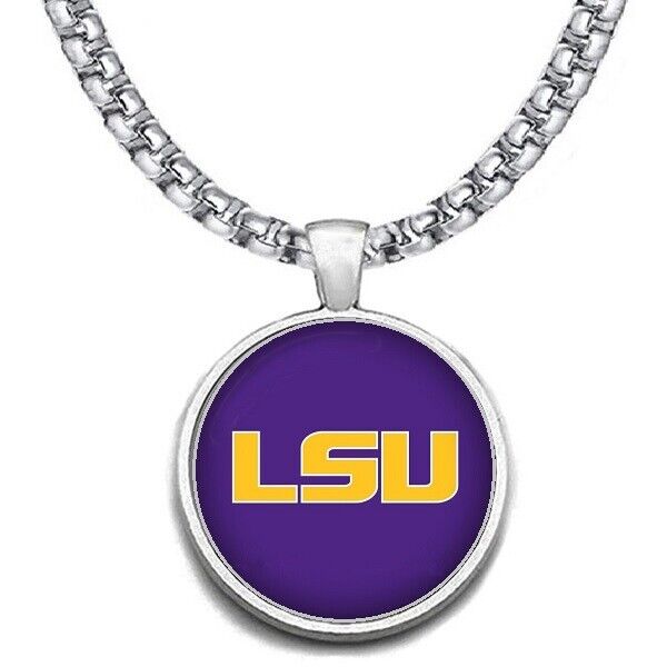 Large Purple Lsu Tigers 24" Chain Stainless Pendant Necklace Free Ship' D30