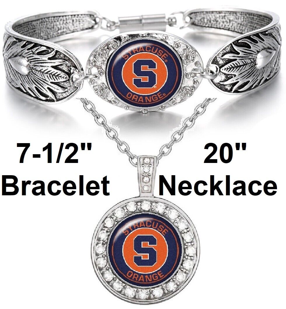 Syracuse Orange 925 Sterling Silver Necklace And Bracelet Set State D3D18