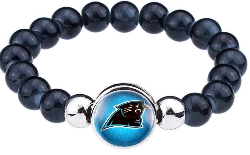 Carolina Panthers Women'S Men'S Black Bead Bracelet Bangle W Gift Pkgd1