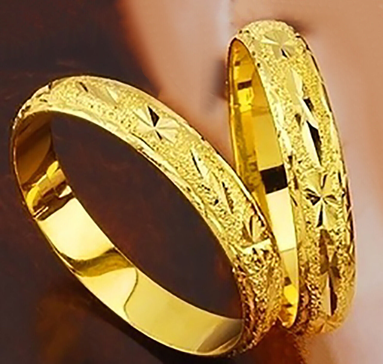 24k Yellow Gold Wide Italian Cut Opening Women's Bangle Bracelet GiftPkg D225Z