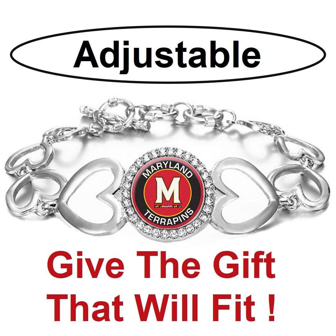 Maryland Terrapins Womens Silver Heart Link Bracelet W Gift Pkg D27