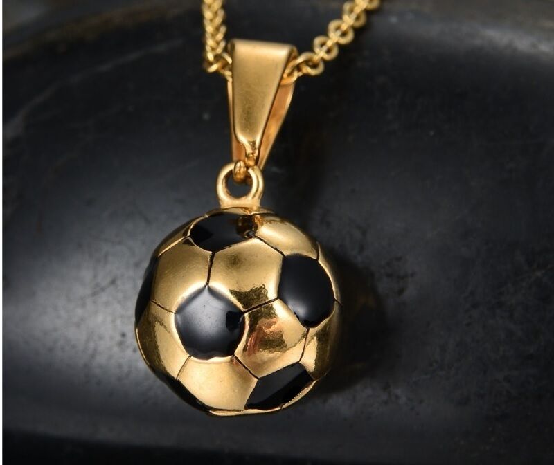 Fathers Day Gift 18k Gold Soccer Pendant 20" Link Chain Necklace +GiftPkg D212