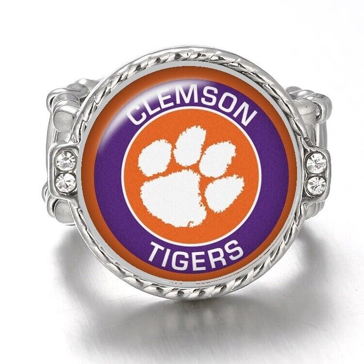 Clemson Tigers Silver Women'S Crystal Accent Football Ring W Gift Pkg D12
