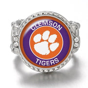 Clemson Tigers Silver Women'S Crystal Accent Football Ring W Gift Pkg D12