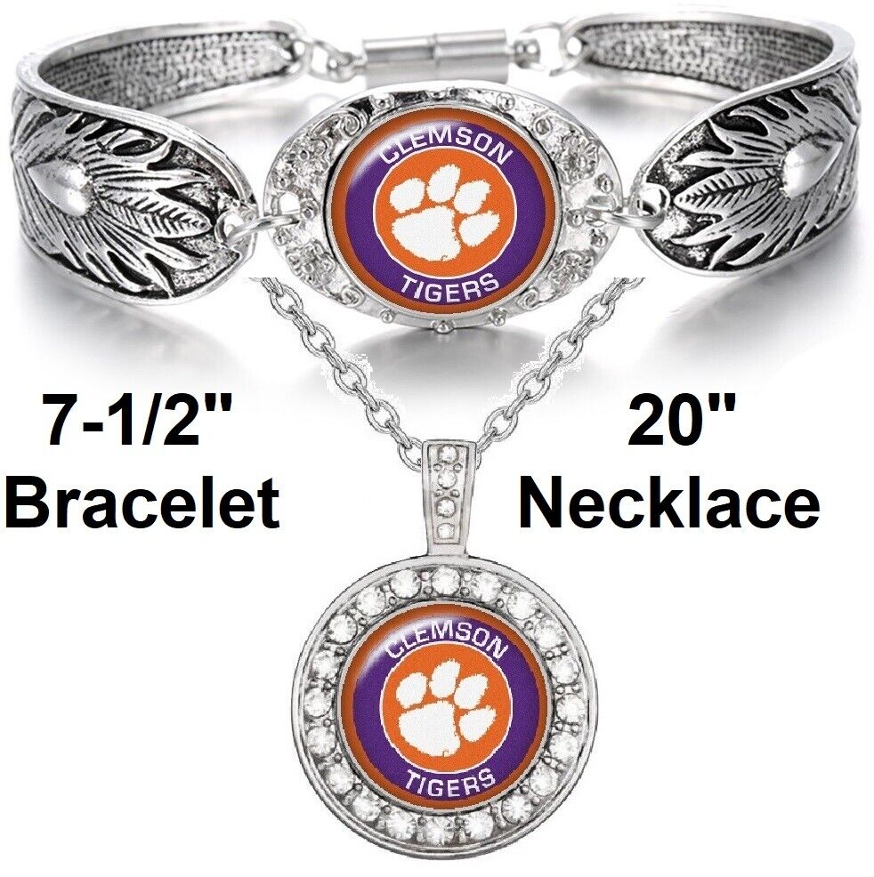 Clemson Tigers Womens 925 Sterling Silver Necklace Bracelet Gift Set State D3D18