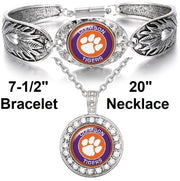 Clemson Tigers Womens 925 Sterling Silver Necklace Bracelet Gift Set State D3D18