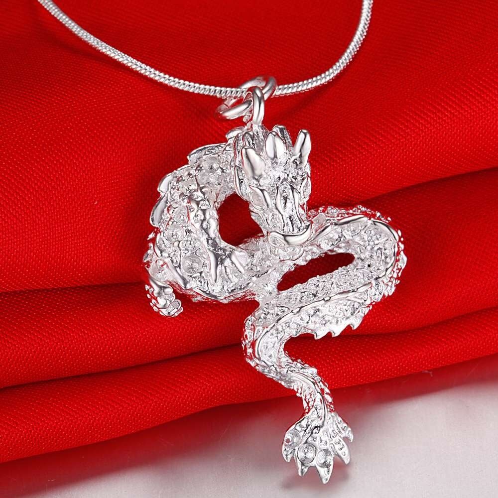 925 Sterling Silver Womens Mens Dragon Pendant And 20" Chain Link Necklace D277S