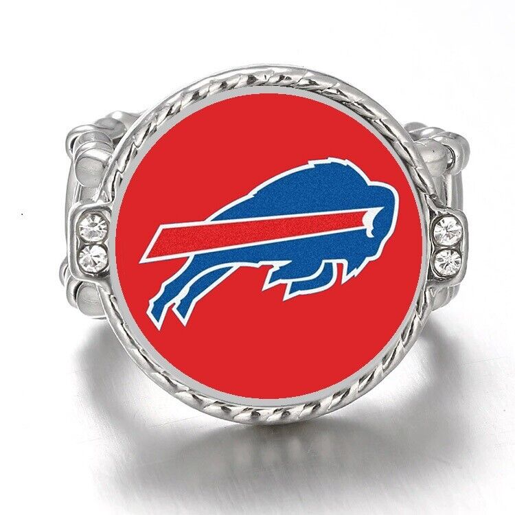 Buffalo Bills Silver Women'S Crystal Accent Football Ring W Gift Pkg D12
