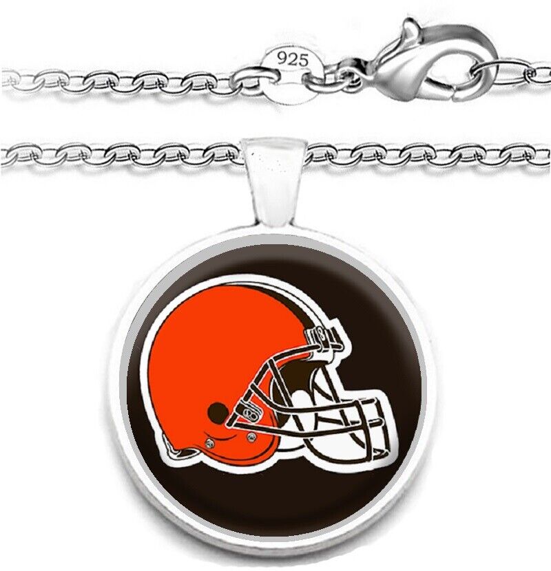 Cleveland Browns Mens Womens 925 Silver Rolo Link Chain Necklace With Pendant A1