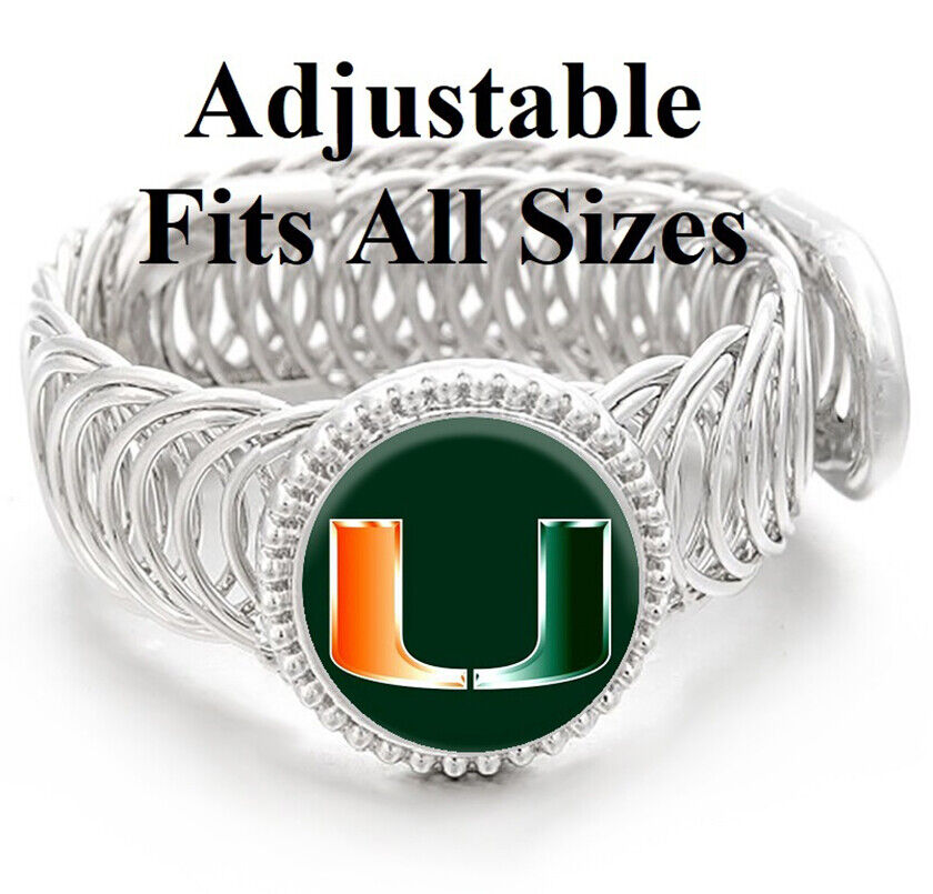University Of Miami Hurricanes Mens Silver Adjustable Chain Bracelet Jewelry D11