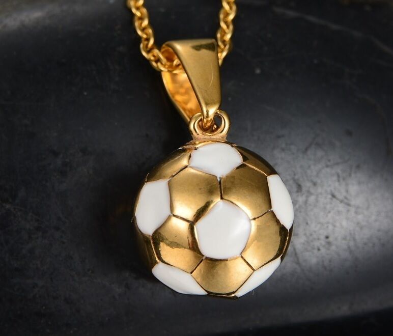 Fathers Day Gift 18k Gold Soccer Pendant 20" Link Chain Necklace +GiftPkg D212