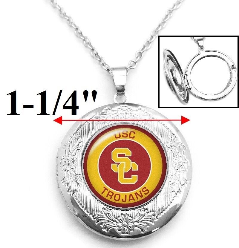 Usc Trojans Women Sterling Silver Link Chain Necklace And Locket Jewelry D16