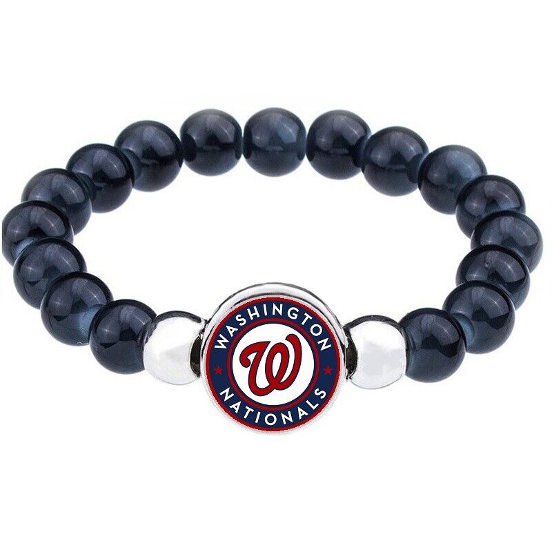 Washington Nationals Women'S Mens Black Bead Chain Bracelet Jewelry W Giftpkg D1