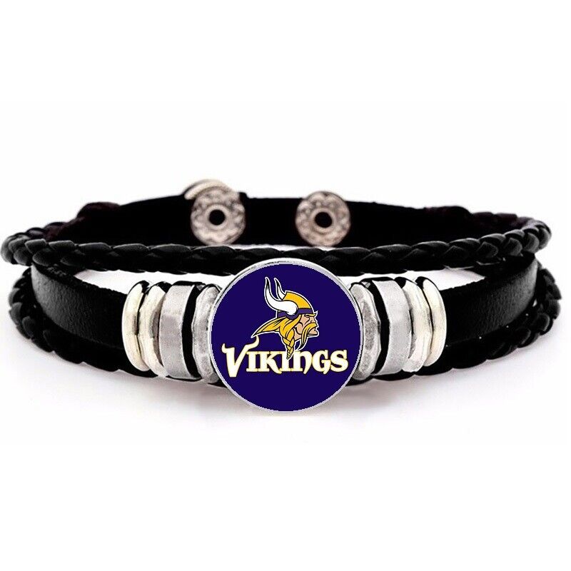 Minnesota Vikings Mens Womens Black Leather Bracelet Football + Giftpg D14-1
