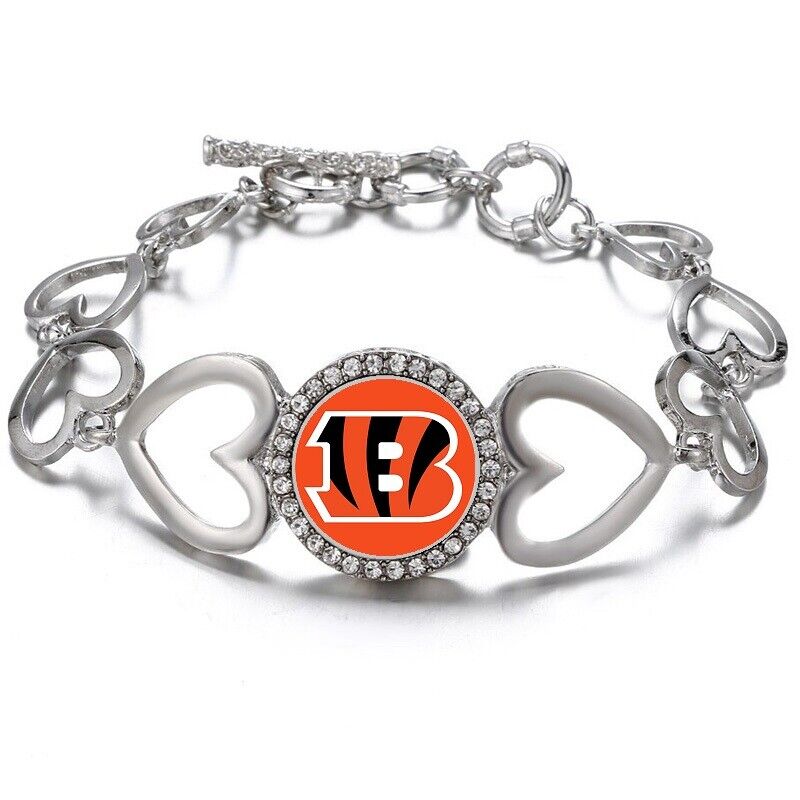 Cincinnati Bengals Womens Silver Heart Link Adjust. Bracelet Gift W Gift Pkg D27