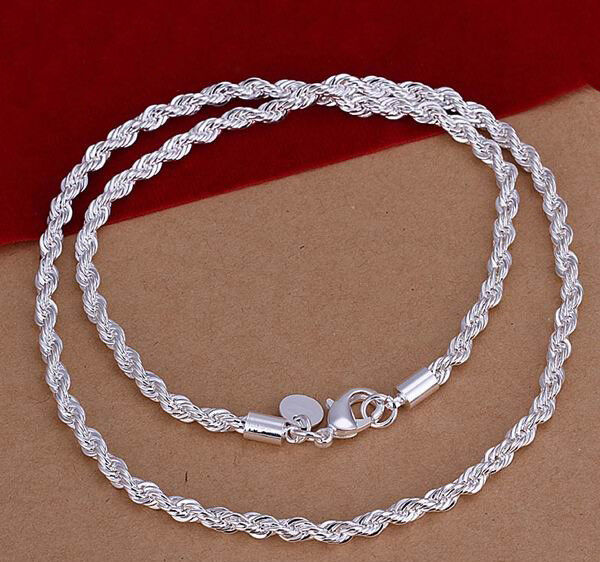 925 Sterling Silver Women's Elegant Rope Chain 22" Link Necklace w Gift Pkg D157